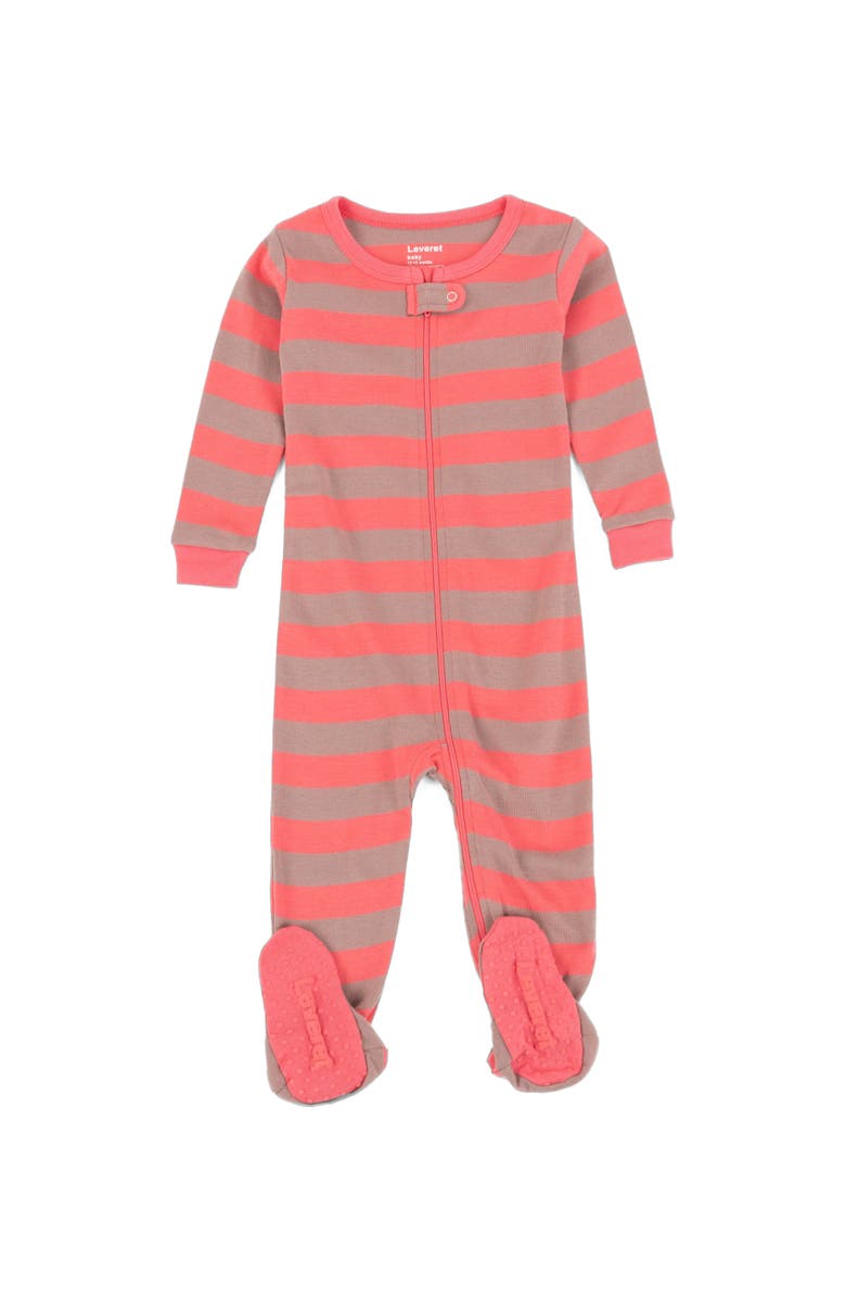 Leveret Footed Printed Cotton Pajamas, Solids, Stripes & Tie Dye, Main, color, Striped Rose & Antler