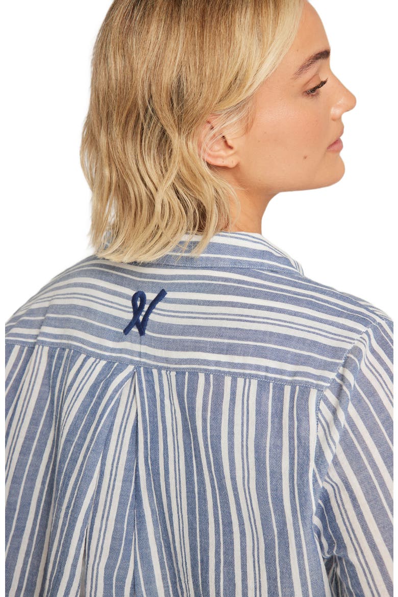 The Relaxed Button Up Midi Shirt, Alternate, color, Navy Blue Stripe