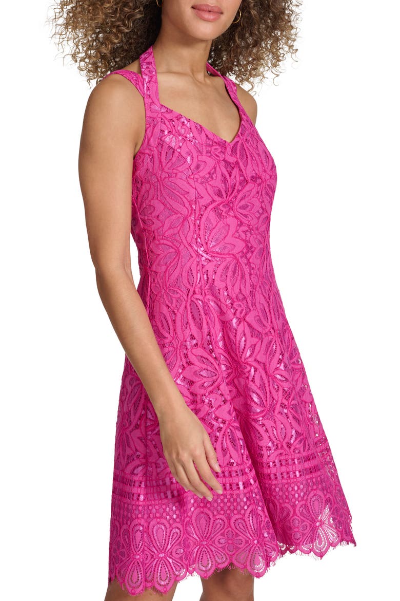 Corded Lace Halter Cocktail Minidress, Alternate, color, FUCHSIA