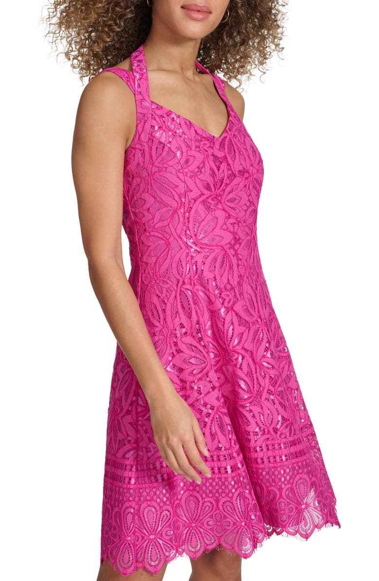 Kensie Corded Lace Halter Cocktail Minidress, Alternate, color, Fuchsia