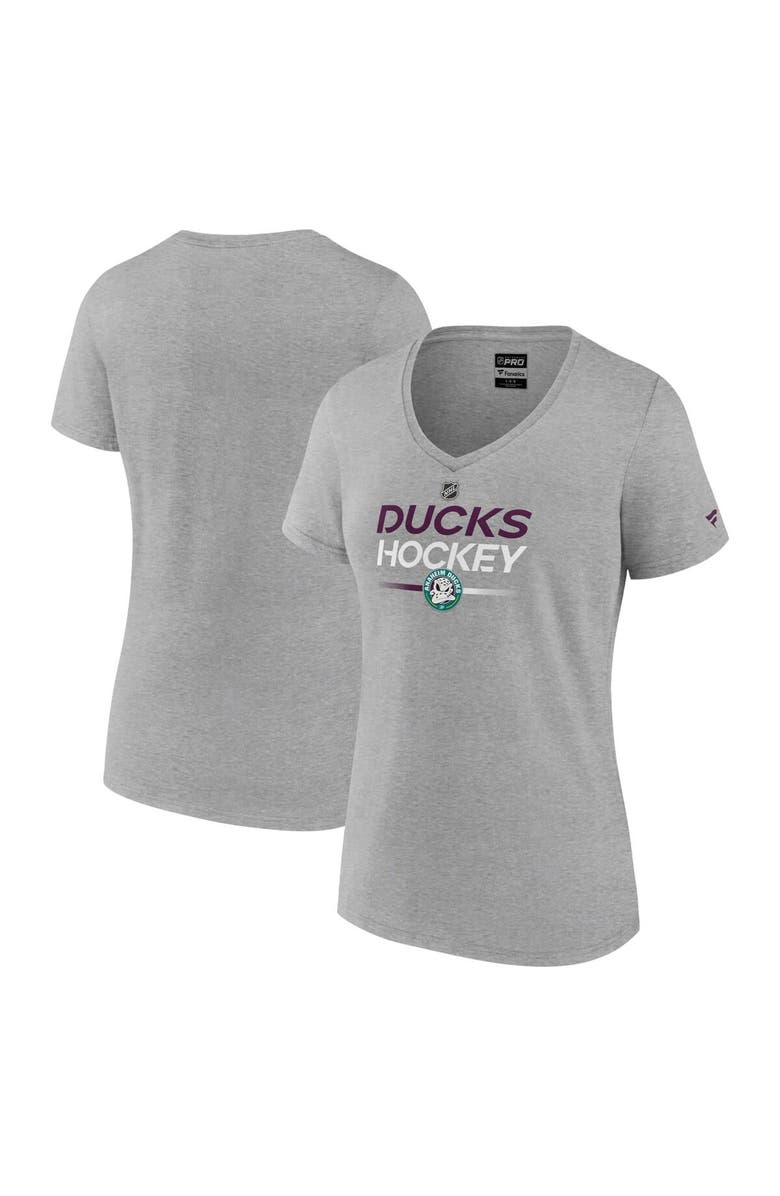 FANATICS Women's Fanatics Branded Heather Gray Anaheim Ducks Authentic Pro Wordmark V-Neck T-Shirt, Alternate, color, Heather Gray