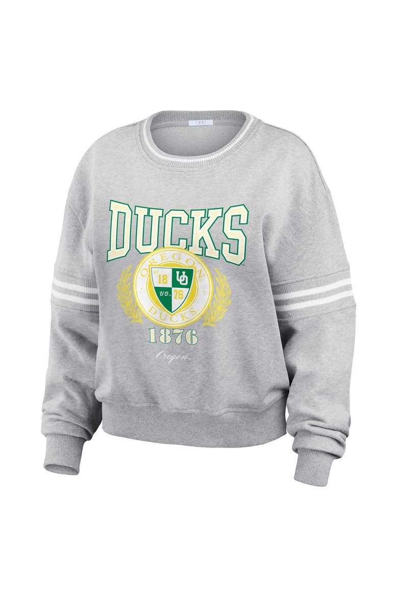 Women's WEAR by Erin Andrews Heather Gray Oregon Ducks Classic Stripe Pullover Sweater, Alternate, color, Heather Gray