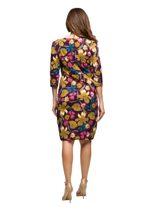 24seven Comfort Apparel Floral Print Faux Wrap Dress In Multi