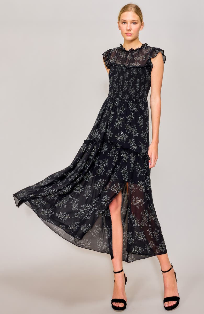 MELLODAY Ruffle Sleeveless Fit & Flare Chiffon Maxi Dress, Alternate, color, 