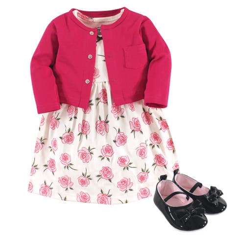 Cotton Dress, Cardigan & Shoe Set (Baby)