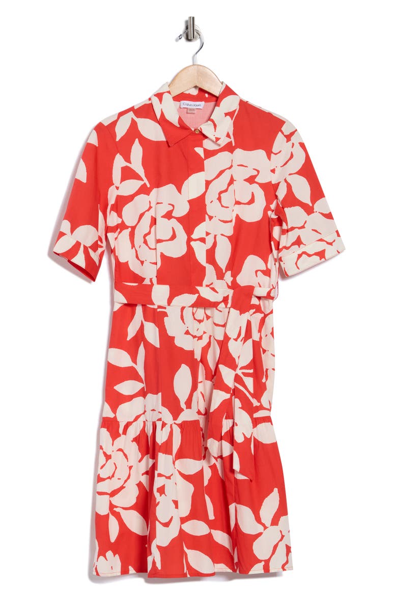 Floral Short Sleeve Cotton Shirtdress, Alternate, color, GINGER/ CREAM
