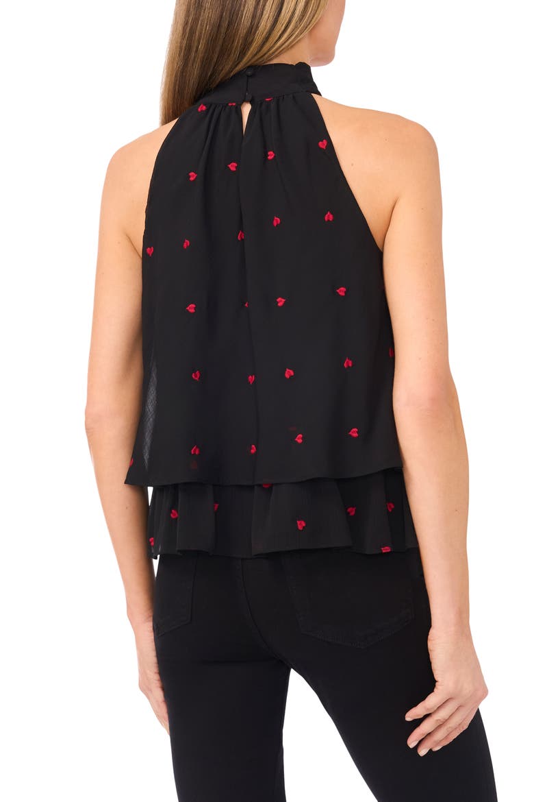 Heart Embroidered Sleeveless Tie Neck Tiered Top, Alternate, color, RICH BLACK