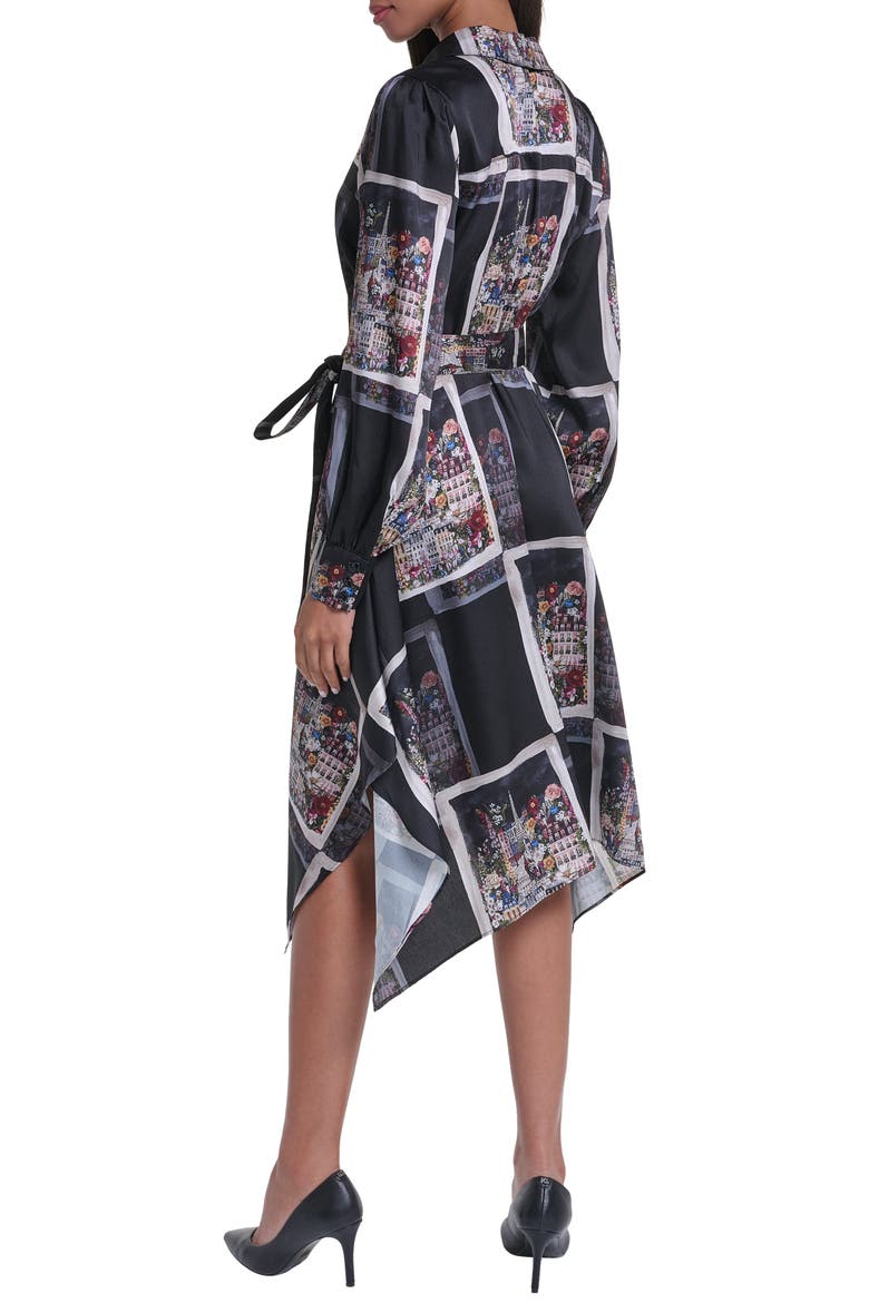 Scarf Print Long Sleeve Handkerchief Hem Twill Shirtdress, Alternate, color, BLACK MULTI