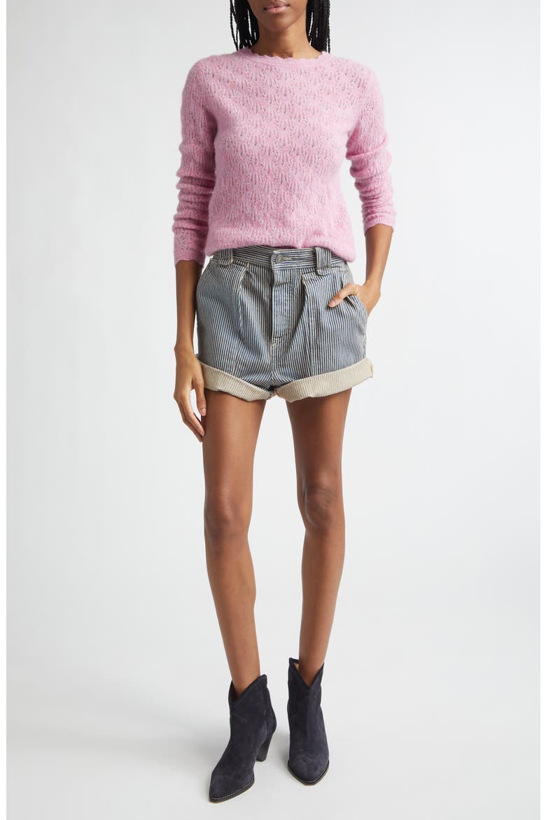 Eveja Striped Cotton Shorts, Alternate, color, BLUE/ WHITE
