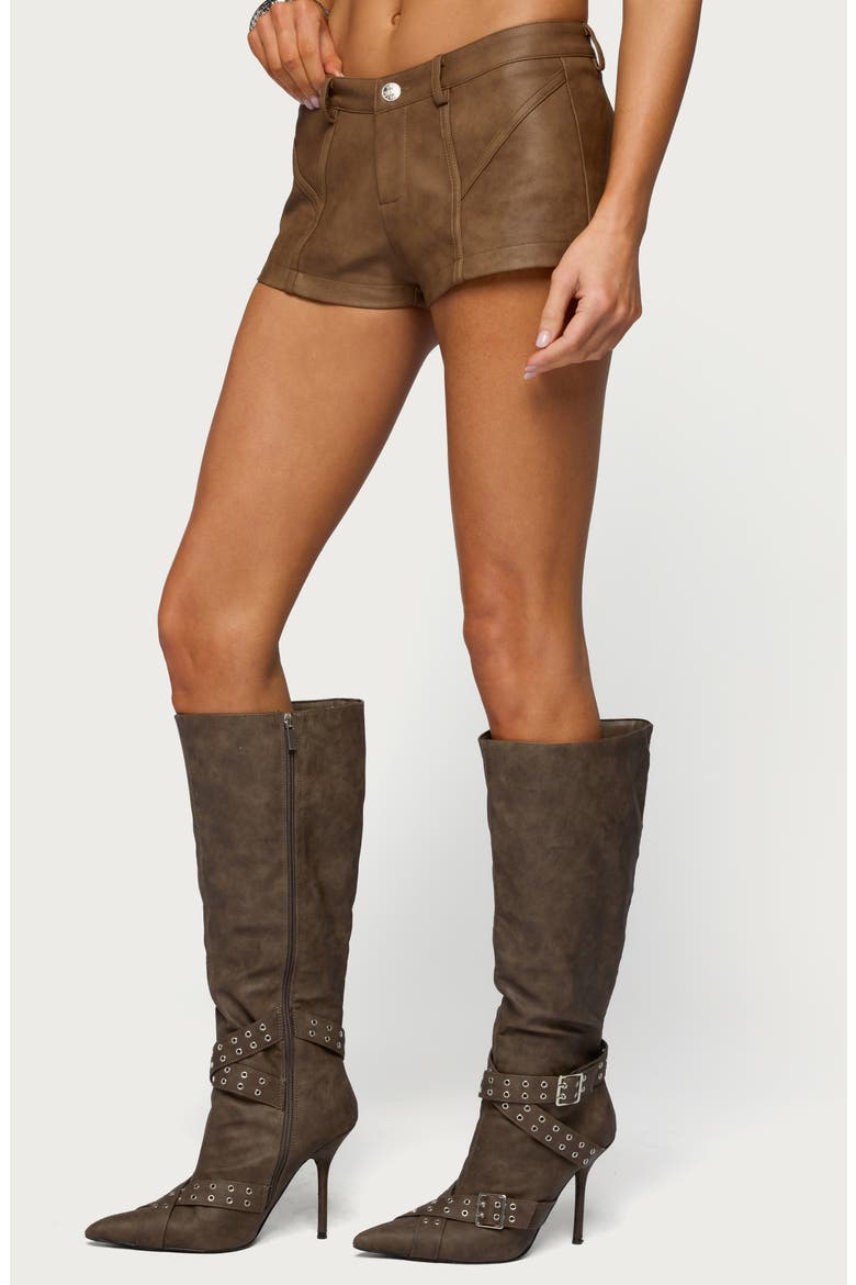 Idara Faux Leather Micro Shorts, Alternate, color, BROWN
