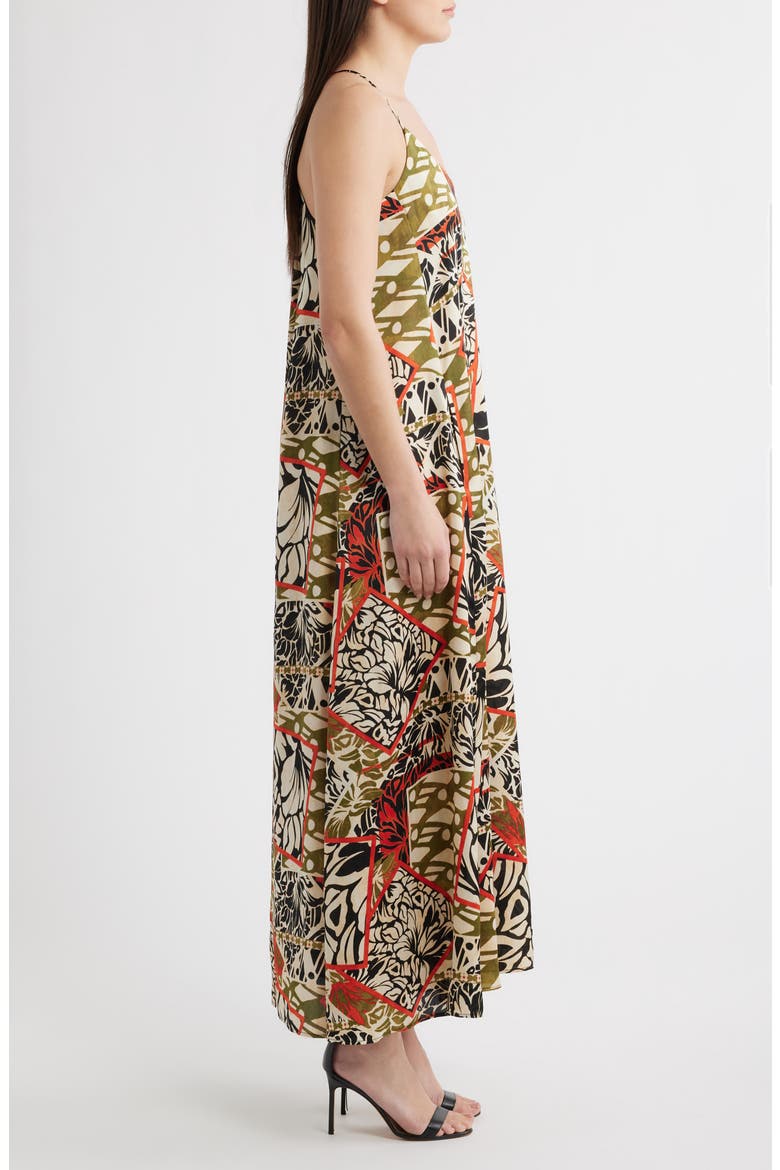 Mixed Print Satin Charmeuse Maxi Dress, Alternate, color, BLACK NATURAL