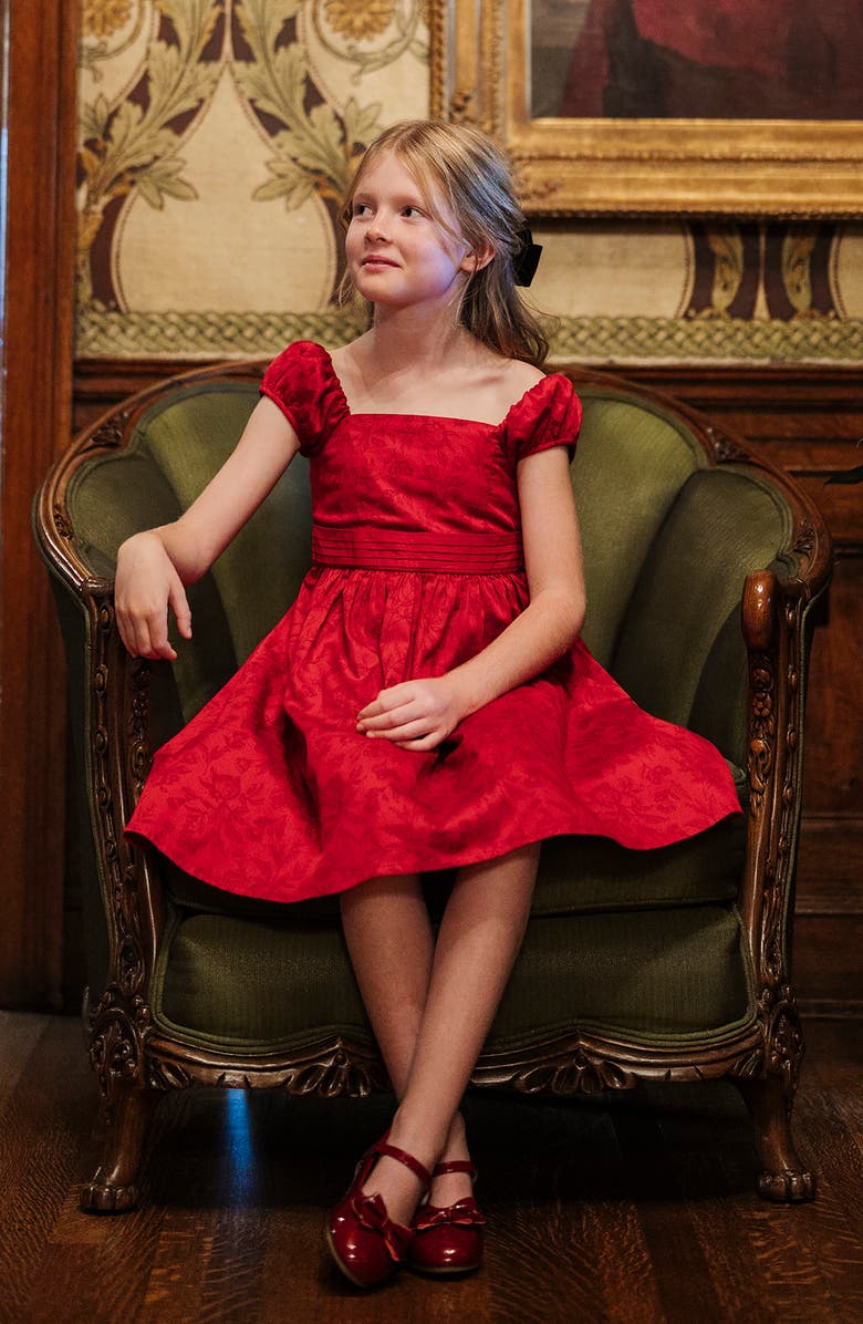 Hope & Henry Kids' Organic Puff Sleeve Sateen Party Dress, Alternate, color, Fireside Toile