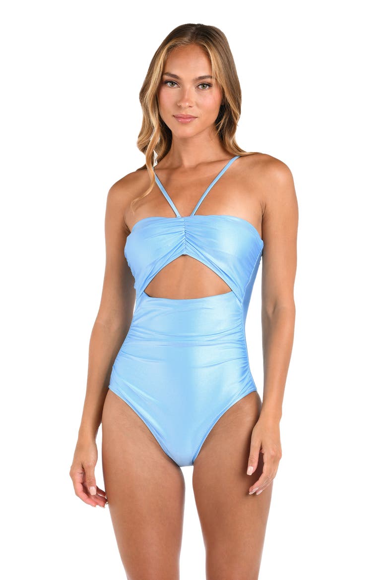 Lily Cutout Ruched One-Piece Swimsuit, Alternate, color, SKY