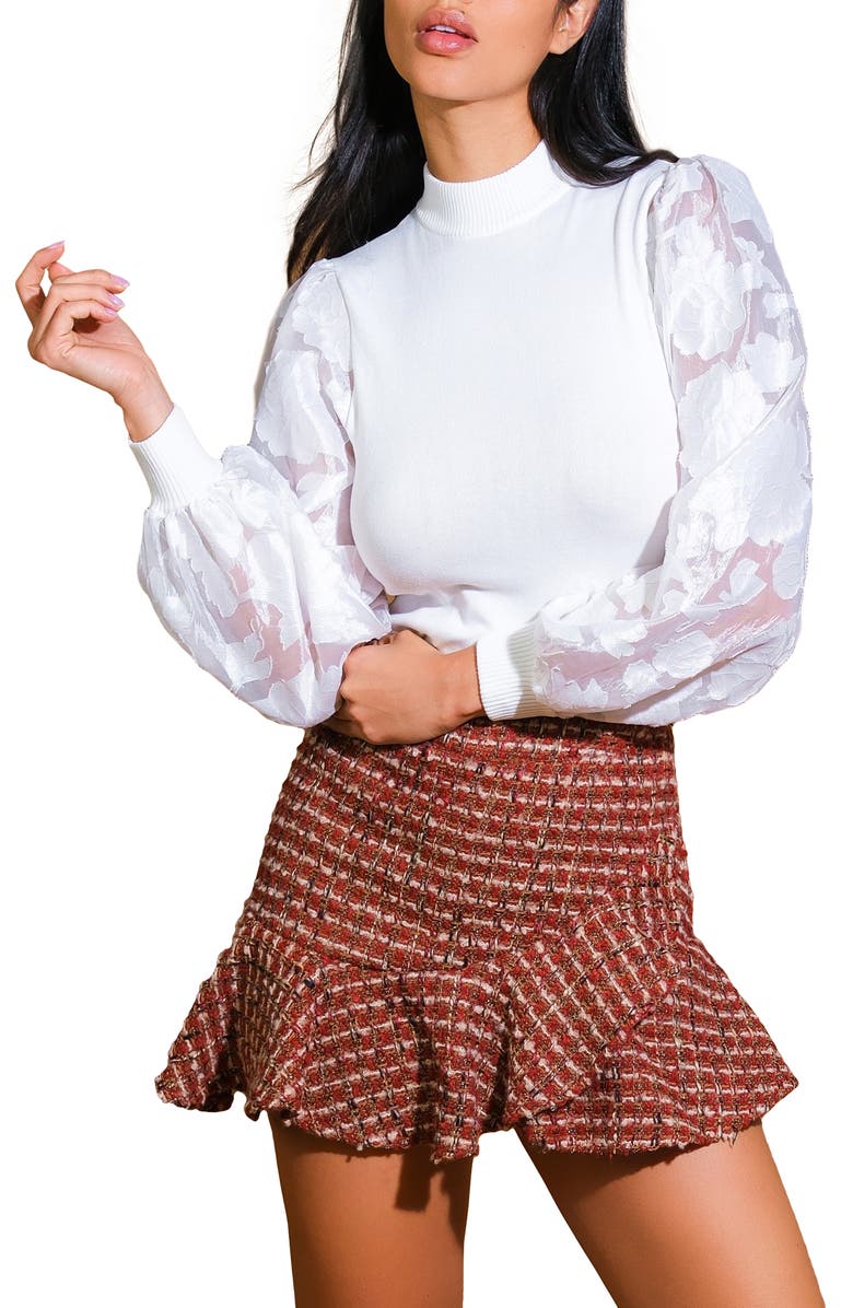 FLYING TOMATO Mixed Media Top, Main, color, Cream