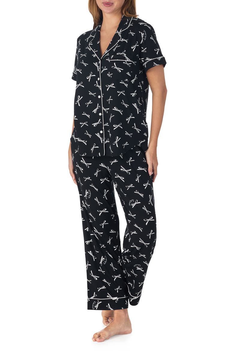 print crop pajamas, Alternate, color, BLACK/ IVORY