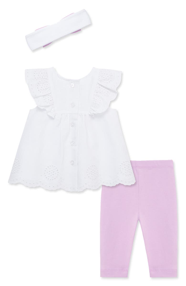 Little Me Sweet Eyelet Tunic Top, Leggings & Headband Set, Alternate, color, 