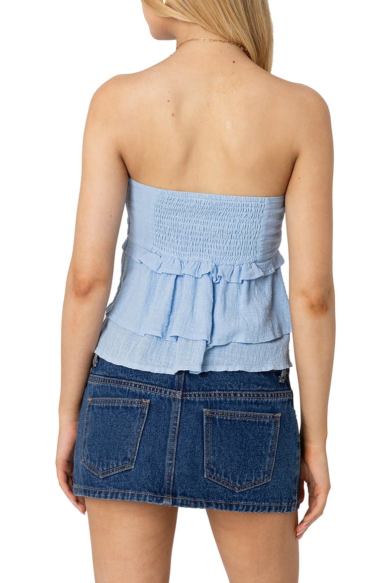 Strapless Tiered Chambray Top, Alternate, color, LIGHT-BLUE