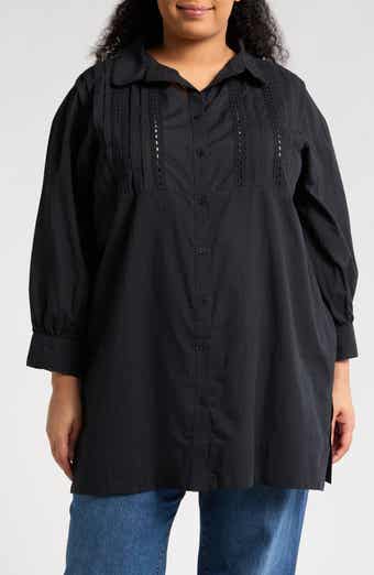 BOHO ME Lace Inset Button-Up Shirt