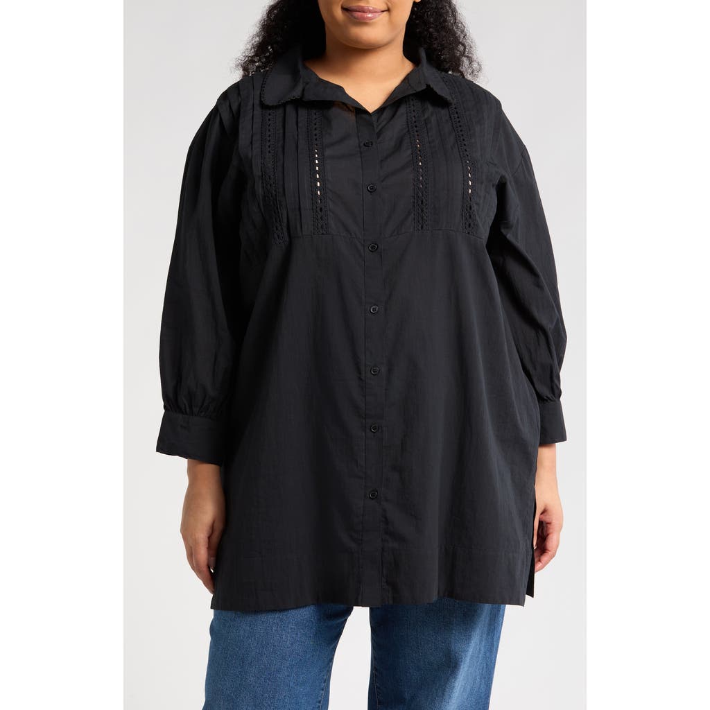 Boho Me Lace Inset Button-up Shirt In Black