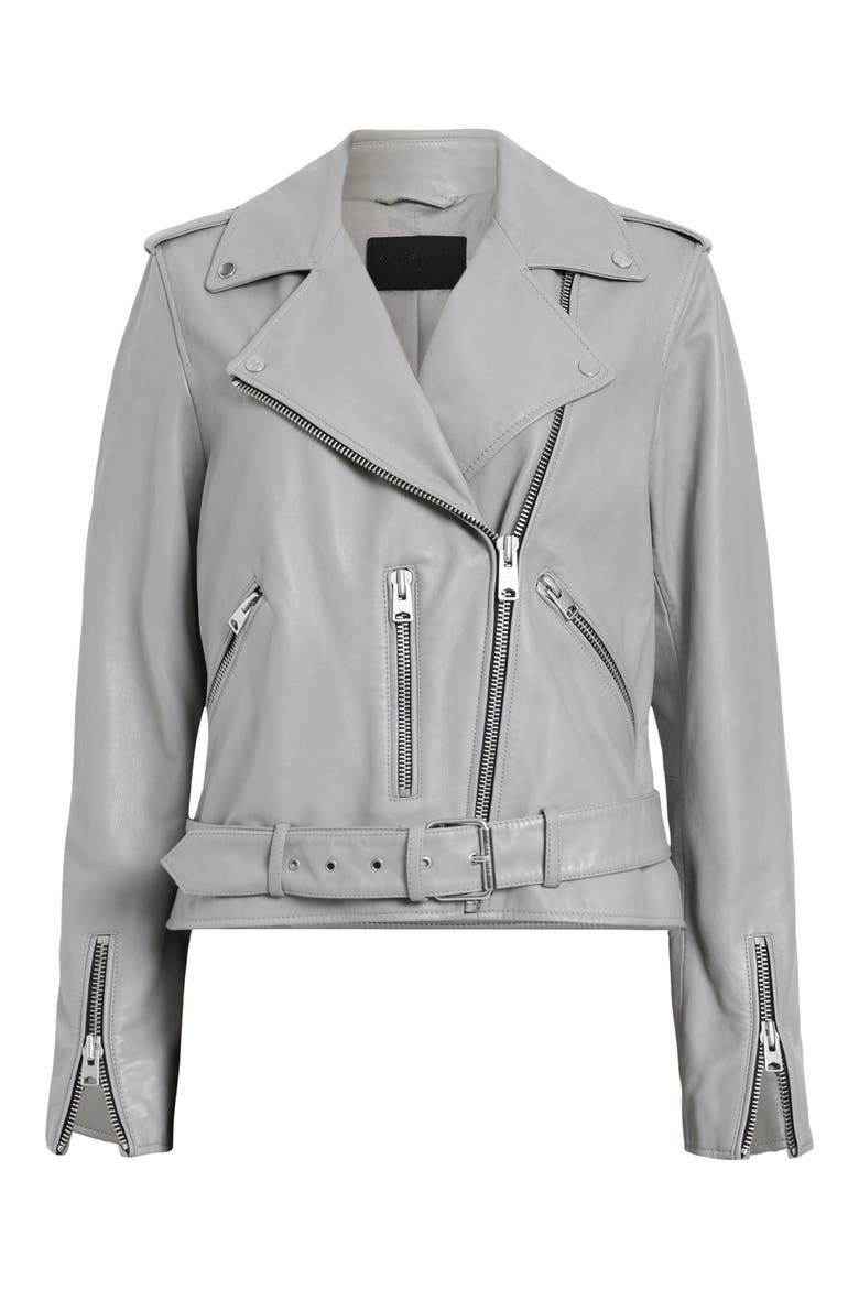 Balfern Belted Leather Biker Jacket, Alternate, color, ULTIMATE GREY