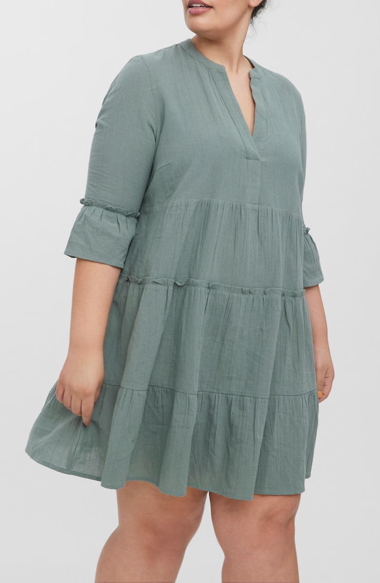 VERO MODA CURVE Heli Tiered Long Sleeve Organic Cotton Dress, Alternate, color,