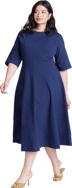 ELOQUII Seam Detail Ponte Workwear Midi Dress