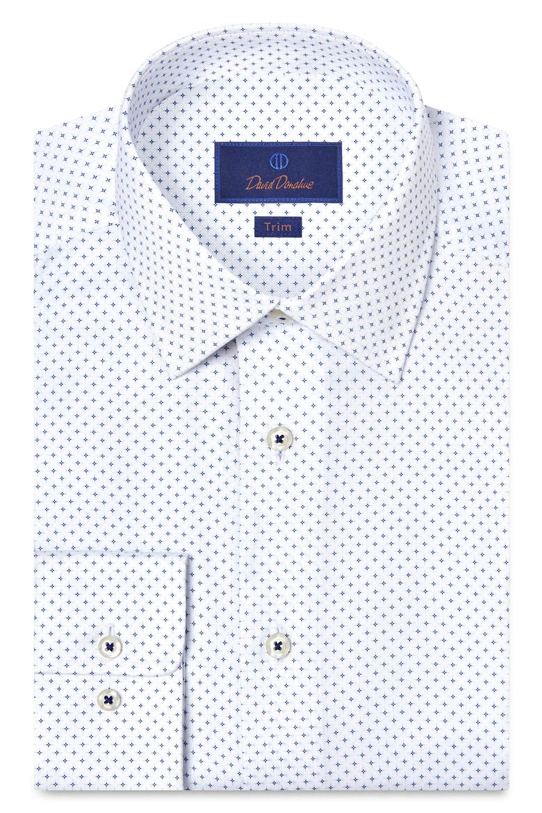 Trim Fit Neat Print Cotton Dress Shirt, Main, color, WHITE/ NAVY