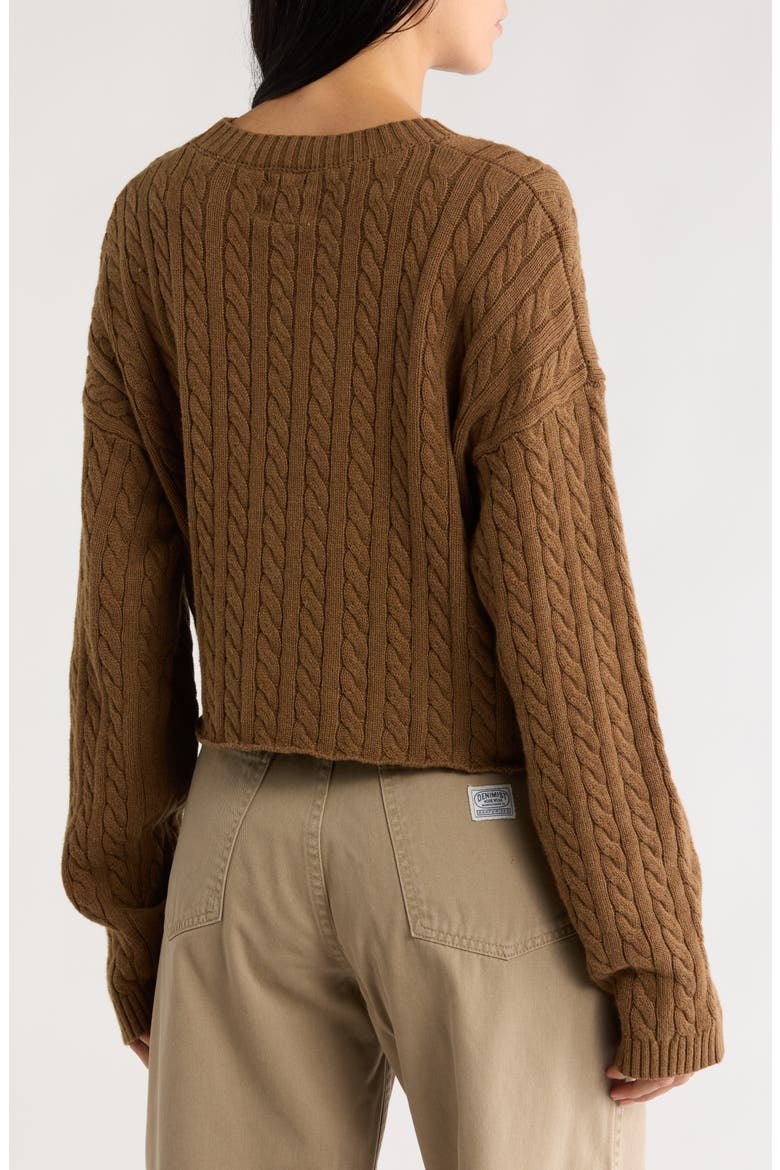 Cropped Cable Stitch Sweater, Alternate, color, HEATHER BROWN