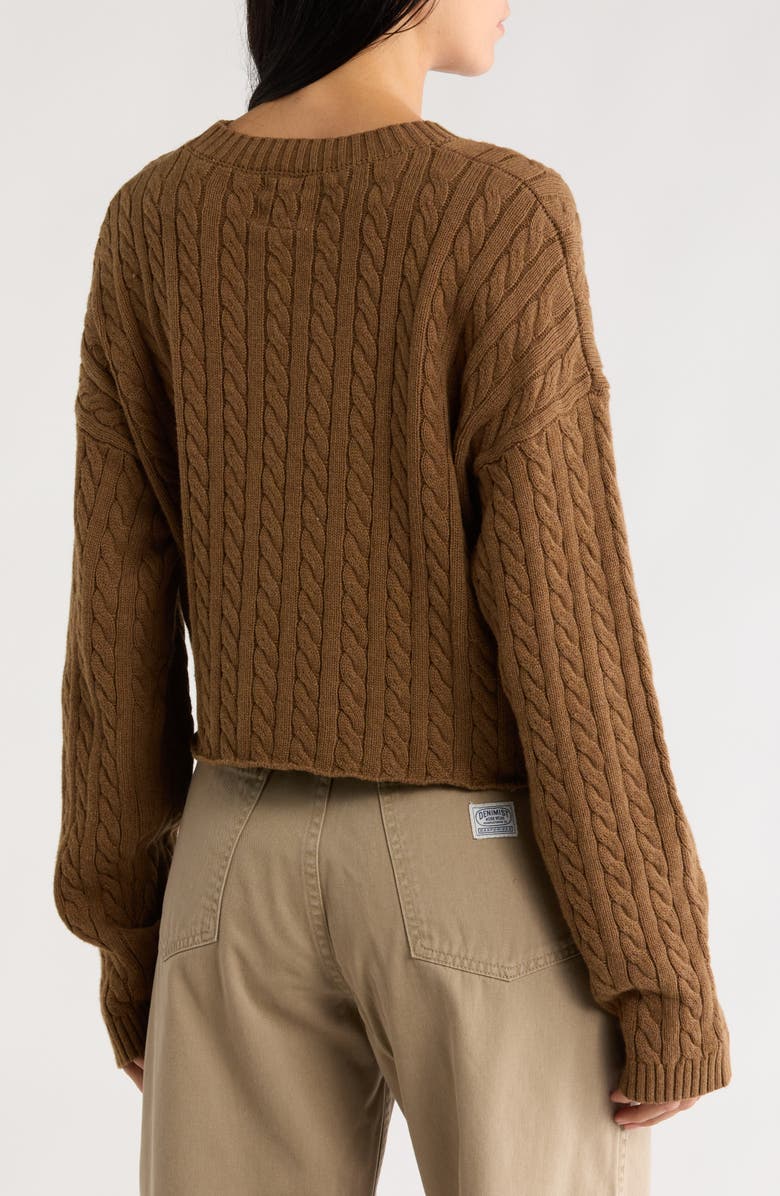 DENIMIST Cropped Cable Stitch Sweater, Alternate, color, Heather Brown