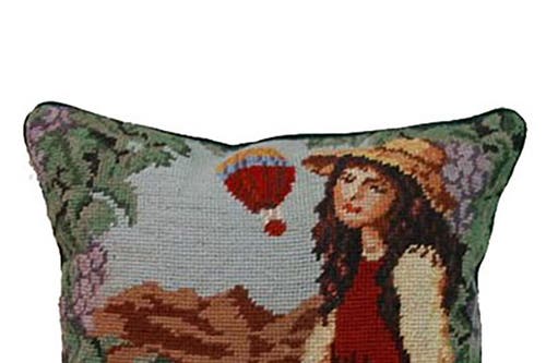 C & F Home C&f Home French Harvest Girl Needlepoint Wool Blend Accent Pillow In Multi