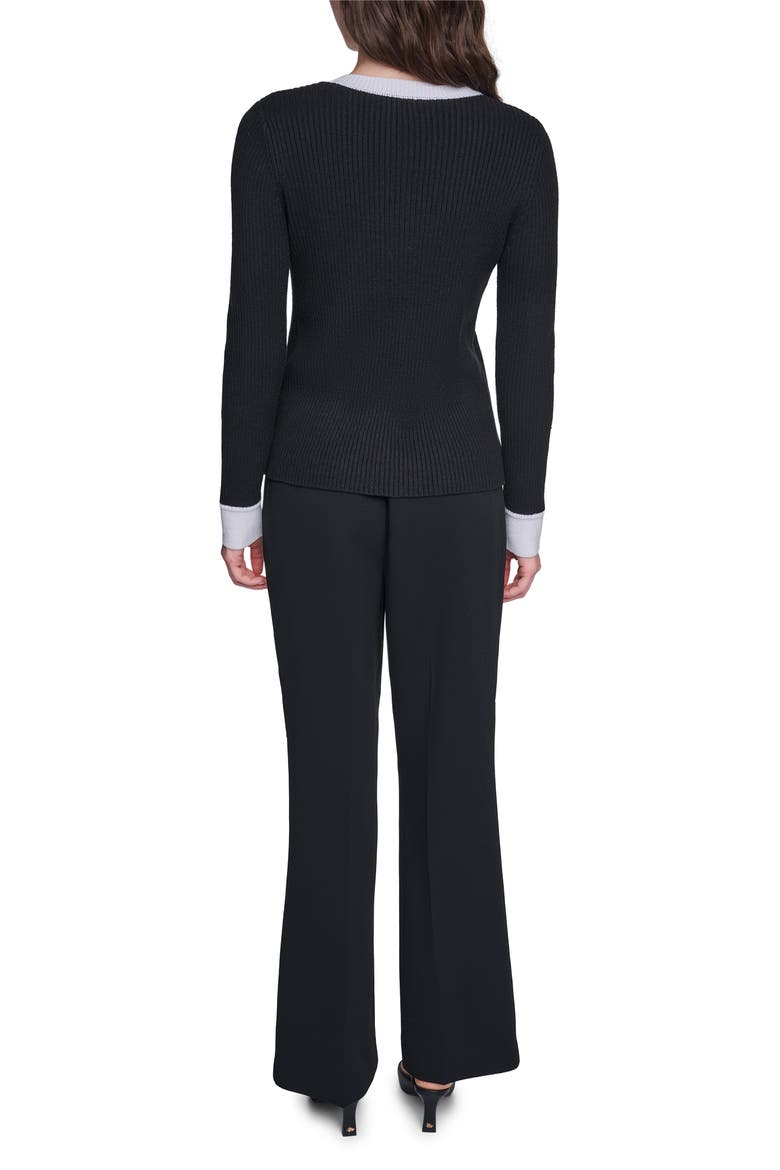 Contrast Trim Ribbed Cardigan, Alternate, color, BLACK/ SOFT WHITE