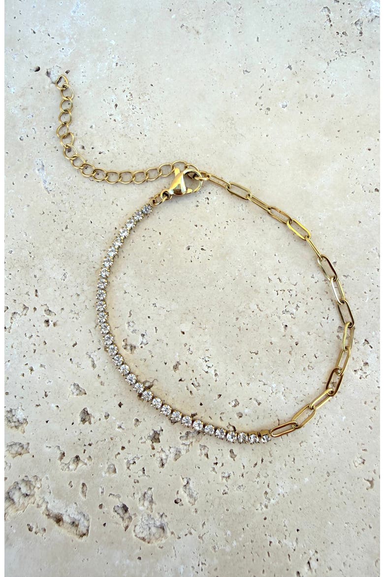 18K Gold Plated Crystal Paper Clip Chain Anklet, Alternate, color, GOLD