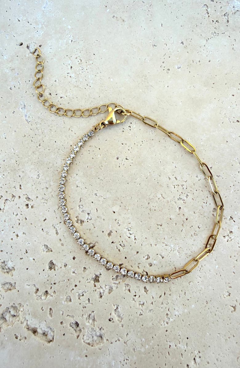 Adornia 18K Gold Plated Crystal Paper Clip Chain Anklet, Alternate, color, Gold