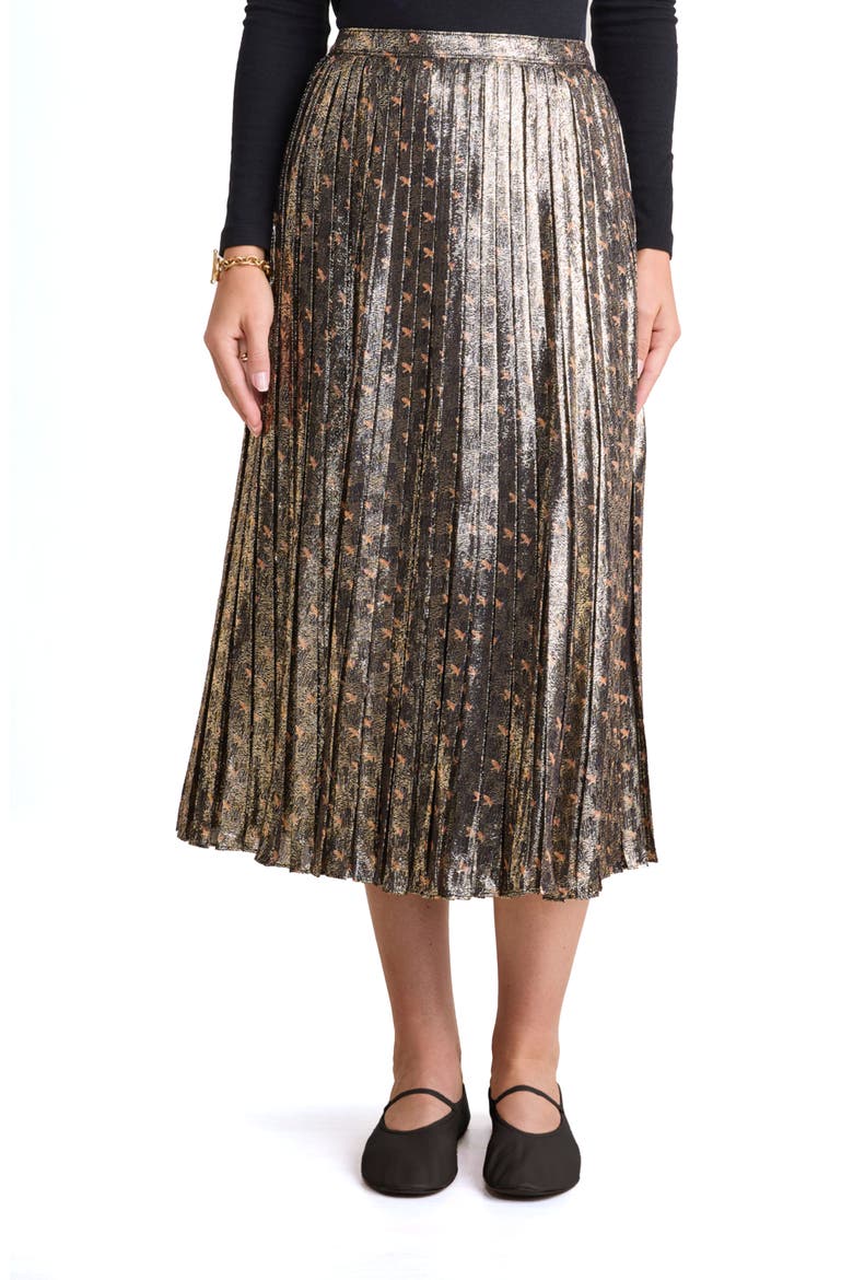 Metallic Pleated Midi Skirt, Main, color, FLYINGPHEASANT-BLACK