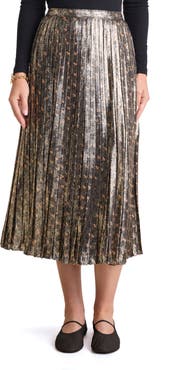 vineyard vines Metallic Pleated Midi Skirt