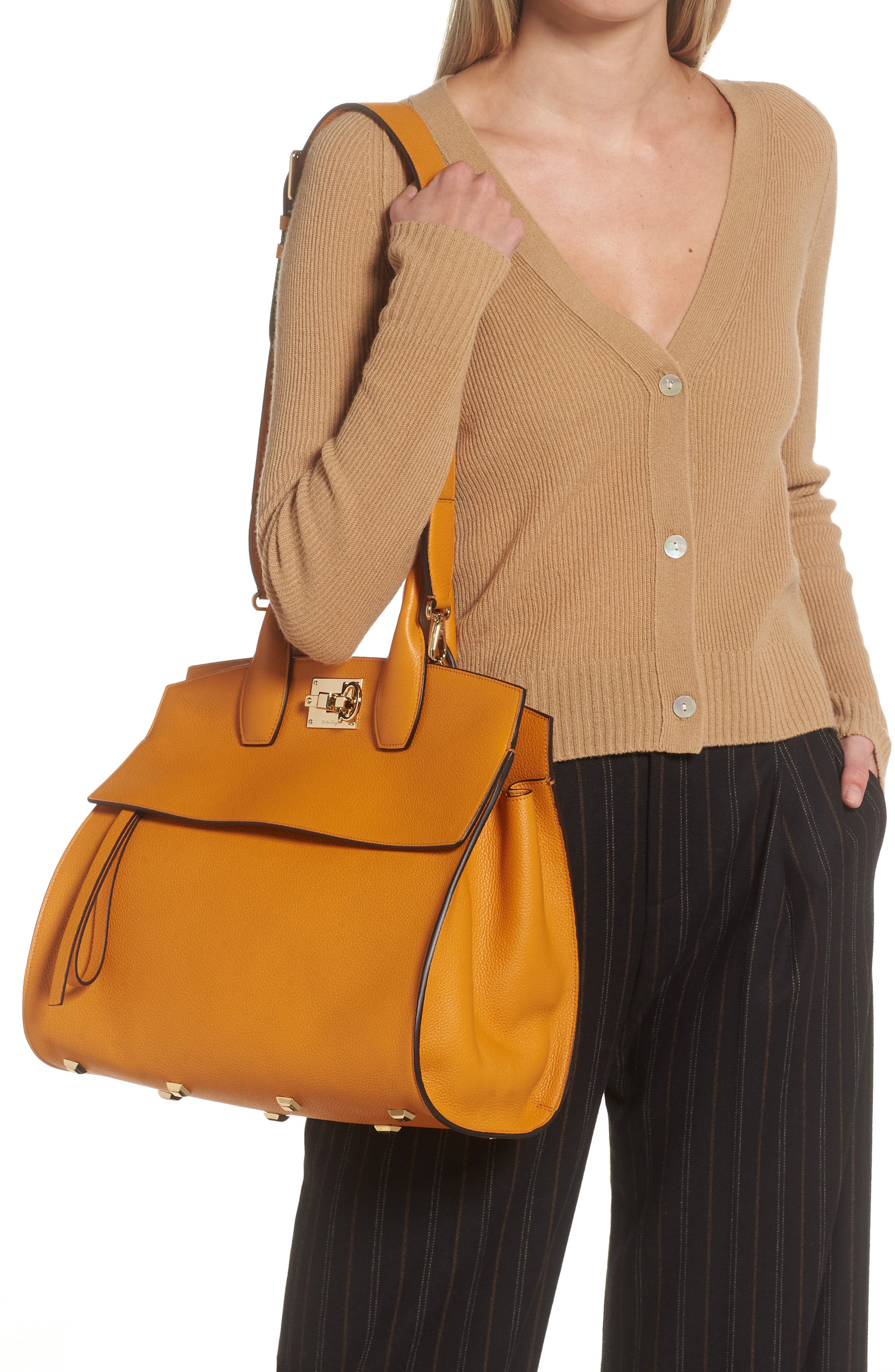 The Studio Soft Large Leather Top-Handle Bag, Alternate, color, OLIVELLO / NATURALE