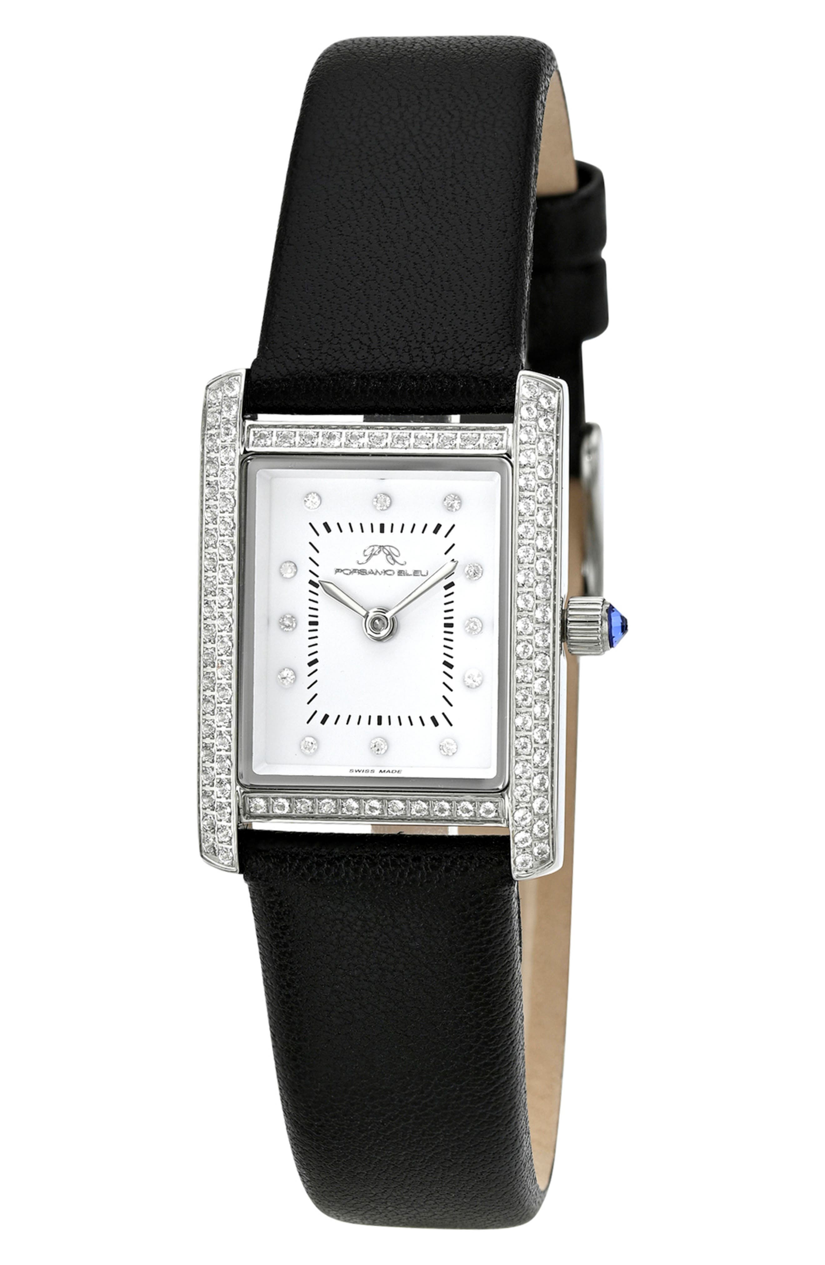 PORSAMO BLEU Karolina Diamond Leather Strap Watch, 21.5mm x 30mm - 0.06 ct.