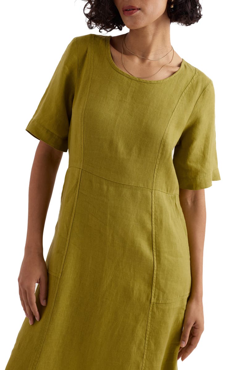 Seasalt Cornwall Grass Wave Linen Midi Dress, Alternate, color, Avocado