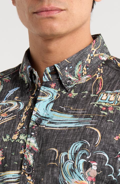 Santa's Island Short Sleeve Button Down Shirt