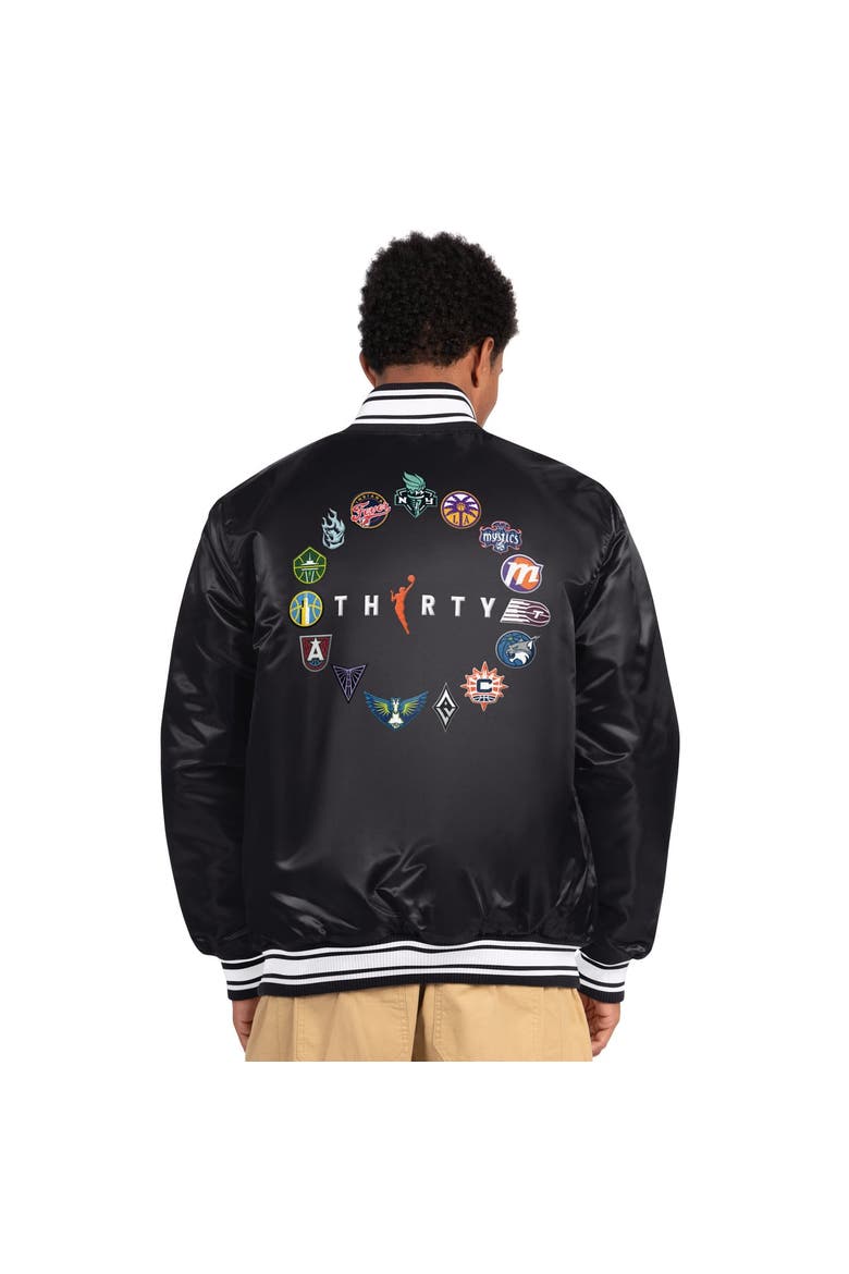 Men's Starter  Black WNBA Locker Room Thirty Satin Varsity Full-Snap Jacket, Alternate, color, Black