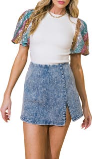 FLYING TOMATO Sequin Sleeve Knit Top