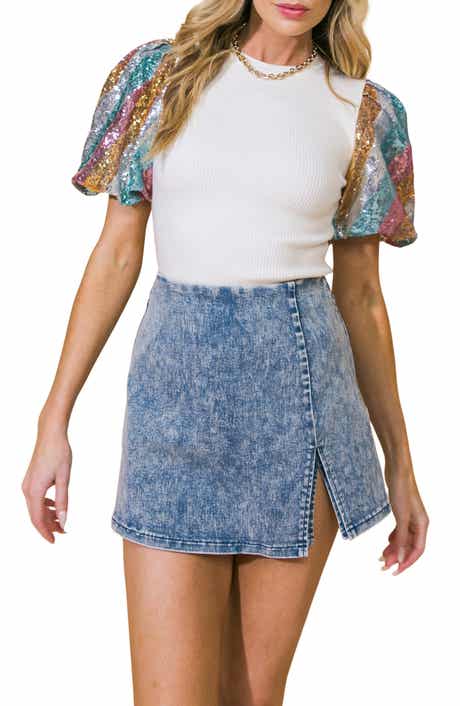 FLYING TOMATO Sequin Sleeve Knit Top