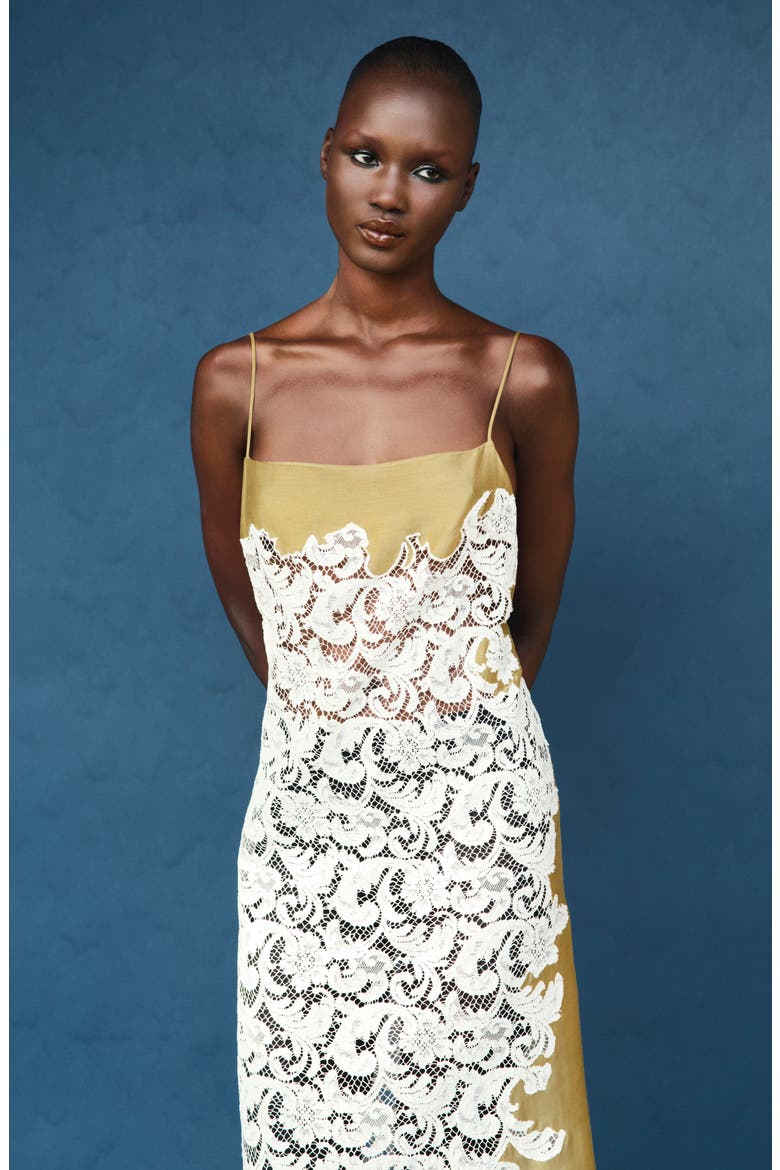 Nevis Lace Slipdress, Main, color, BRONZE/ IVORY