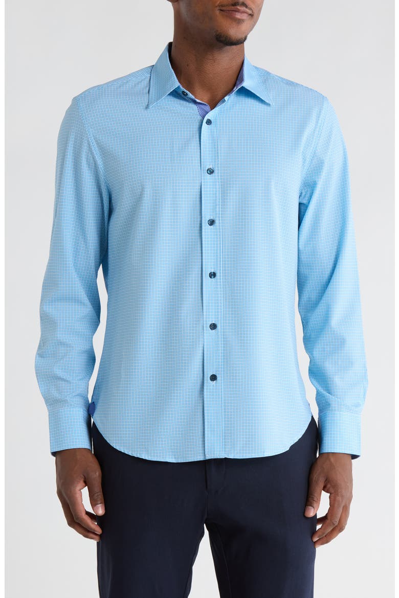 Micro Square Stretch Dress Shirt, Main, color, NAVY/ GREEN
