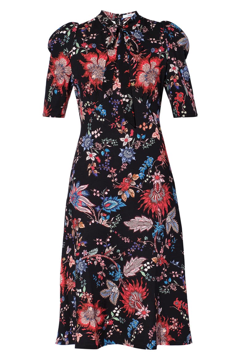 Norene Floral Print Midi Dress, Alternate, color, BLACK / MULTI