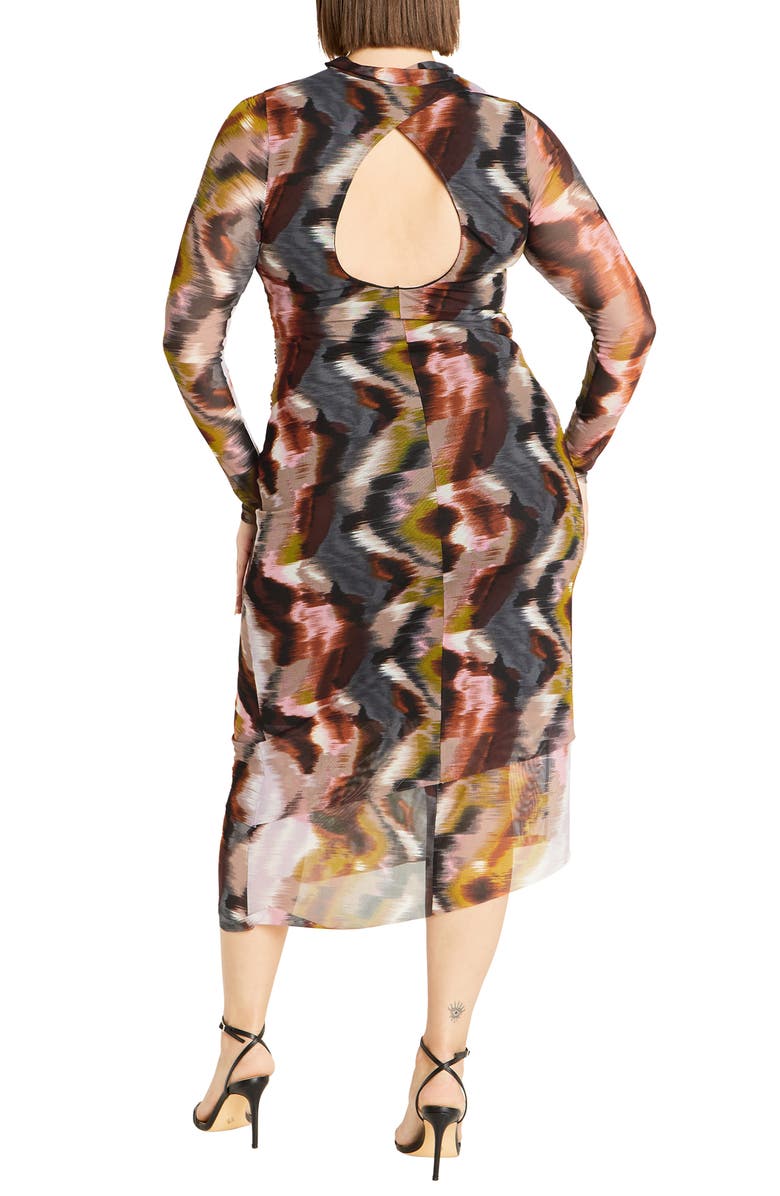 City Chic Zariyah Print Long Sleeve Body-Con Midi Dress, Alternate, color, Geo Print
