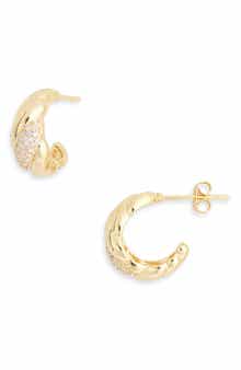 Demi Fine Pavé Cubic Zirconia Textured Hoop Earrings