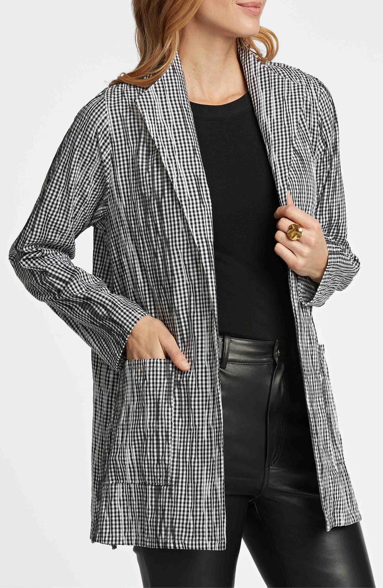 Foxcroft Alana Crinkle Cotton Blend Gingham Jacket, Alternate, color, Black/ White
