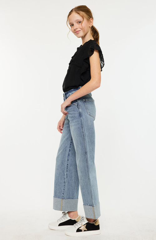 Kancan Danielle High Rise Cropped Wide Leg Jeans In Blue