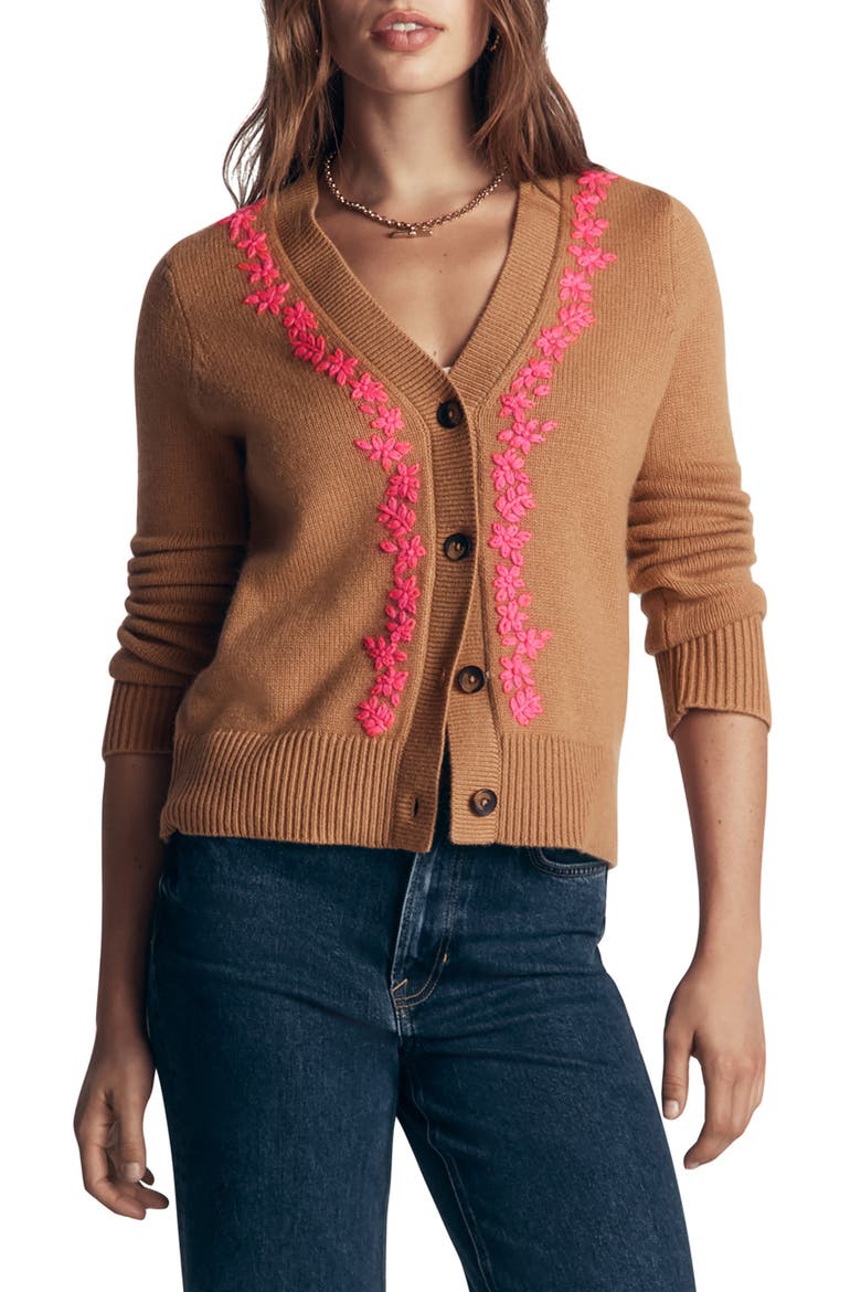 Ella Embroidered Cardigan, Main, color, CAMEL, EMBROIDERY